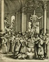 Picture 19 of 24 from Historie der Sevarambes, : volkeren die een gedeelte van het darde vast-land bewoonwn, gemeenlijk Zuid-land genaamd; : behelzende een naauwkeurig verhaal van de regering, zeden, godtsdienst, en taal, dezer tot noch toe aan de volkeren van Europa onbekende natie (1682), leaf 274