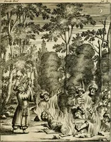 An illustration from Historie der Sevarambes, : volkeren die een gedeelte van het darde vast-land bewoonwn, gemeenlijk Zuid-land genaamd; : behelzende een naauwkeurig verhaal van de regering, zeden, godtsdienst, en taal, dezer tot noch toe aan de volkeren van Europa onbekende natie (1682)