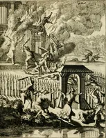 An illustration from Historie der Sevarambes, : volkeren die een gedeelte van het darde vast-land bewoonwn, gemeenlijk Zuid-land genaamd; : behelzende een naauwkeurig verhaal van de regering, zeden, godtsdienst, en taal, dezer tot noch toe aan de volkeren van Europa onbekende natie (1682)
