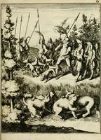 An illustration from Historie der Sevarambes, : volkeren die een gedeelte van het darde vast-land bewoonwn, gemeenlijk Zuid-land genaamd; : behelzende een naauwkeurig verhaal van de regering, zeden, godtsdienst, en taal, dezer tot noch toe aan de volkeren van Europa onbekende natie (1682)