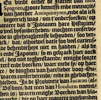 An illustration from Historie naturael ende morael van de Westersche Indien : waer inne ghehandelt wordt van de merckelijckste dinghen des hemels, elementen, metalen, planten ende ghedierten van dien : als oock de manieren, ceremonien, wetten, regeeringen ende oorloghen der Indianen. (1598)