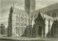 An illustration from History and antiquities of the cathedral churches of Great Britain : illustrated with a series of highly-finished engravings, exhibiting general and particular views, ground plans, and all the architectural features and ornaments in the various styles of building used in our ecclesiastical edifices (1814)