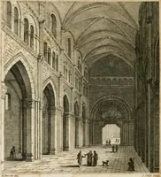 An illustration from An history of the origin and establishment of Gothic architecture : comprehending also an account, from his own writings, of Caesar Caesarianus, the first professed commentator on Vitruvius, and of his translation of that author : an investigation of the principles and proportions of that style of architecture called the Gothic : and an inquiry into the mode of painting upon and staining glass, as practiced in the ecclesiastical structures of the Middle Ages (1813)