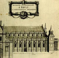 An illustration from The history of St. Pauls cathedral in London, from its foundation untill these times: extracted out of originall charters. records. leiger books, and other manuscripts. Beautified with sundry prospects of the church, figures of tombes, and monuments (1658)