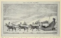 An illustration from A history of travel in America : showing the development of travel and transportation from the crude methods of the canoe and the dog-sled to the highly organized railway systems of the present, together with a narrative of the human experiences and changing social conditions that accompanied this economic conquest of the continent (1915)