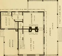 An illustration from Hodgson's modern house building : perspective views and floor plans of fifty low and medium priced houses ; full and complete working plans and specifications of any of these houses will be mailed at the low prices named, on the same day the order is received ; illustrated (1905)