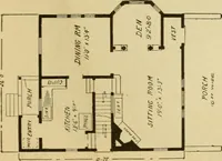 An illustration from Hodgson's modern house building : perspective views and floor plans of fifty low and medium priced houses ; full and complete working plans and specifications of any of these houses will be mailed at the low prices named, on the same day the order is received ; illustrated (1905)