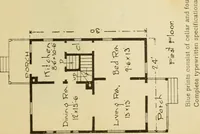 An illustration from Hodgson's modern house building : perspective views and floor plans of fifty low and medium priced houses ; full and complete working plans and specifications of any of these houses will be mailed at the low prices named, on the same day the order is received ; illustrated (1905)