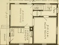 An illustration from Hodgson's modern house building : perspective views and floor plans of fifty low and medium priced houses ; full and complete working plans and specifications of any of these houses will be mailed at the low prices named, on the same day the order is received ; illustrated (1905)