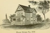 An illustration from Hodgson's modern house building : perspective views and floor plans of fifty low and medium priced houses ; full and complete working plans and specifications of any of these houses will be mailed at the low prices named, on the same day the order is received ; illustrated (1905)