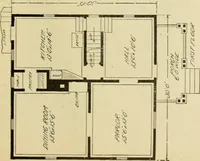 An illustration from Hodgson's modern house building : perspective views and floor plans of fifty low and medium priced houses ; full and complete working plans and specifications of any of these houses will be mailed at the low prices named, on the same day the order is received ; illustrated (1905)
