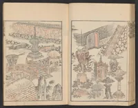 An illustration from Hokusai manga. Nihen, yonhen, gohen, shichihen, kyuhen, junihen (1600)