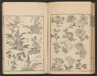 An illustration from Hokusai manga. Nihen, yonhen, gohen, shichihen, kyuhen, junihen (1600)