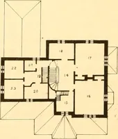 An illustration from Holly's country seats: containing lithographic designs for cottages, villas, mansions, etc., with their accompanying outbuildings; also, country churches, city buildings, railway stations, etc., etc (1863)