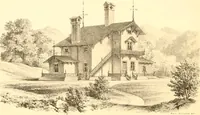 An illustration from Holly's country seats: containing lithographic designs for cottages, villas, mansions, etc., with their accompanying outbuildings; also, country churches, city buildings, railway stations, etc., etc (1863)