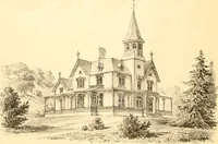 An illustration from Holly's country seats: containing lithographic designs for cottages, villas, mansions, etc., with their accompanying outbuildings; also, country churches, city buildings, railway stations, etc., etc (1863)