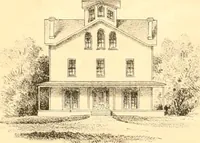 An illustration from Holly's country seats: containing lithographic designs for cottages, villas, mansions, etc., with their accompanying outbuildings; also, country churches, city buildings, railway stations, etc., etc (1863)