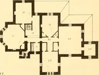 An illustration from Holly's country seats: containing lithographic designs for cottages, villas, mansions, etc., with their accompanying outbuildings; also, country churches, city buildings, railway stations, etc., etc (1863)