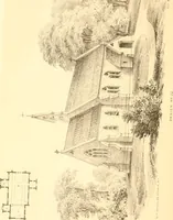 An illustration from Holly's country seats: containing lithographic designs for cottages, villas, mansions, etc., with their accompanying outbuildings; also, country churches, city buildings, railway stations, etc., etc (1863)
