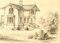 An illustration from Holly's country seats: containing lithographic designs for cottages, villas, mansions, etc., with their accompanying outbuildings; also, country churches, city buildings, railway stations, etc., etc (1863)