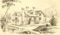 An illustration from Holly's country seats: containing lithographic designs for cottages, villas, mansions, etc., with their accompanying outbuildings; also, country churches, city buildings, railway stations, etc., etc (1863)