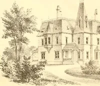An illustration from Holly's country seats: containing lithographic designs for cottages, villas, mansions, etc., with their accompanying outbuildings; also, country churches, city buildings, railway stations, etc., etc (1863)