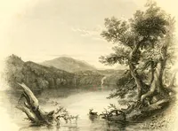 An illustration from The home book of the picturesque, or, American scenery, art, and literature : comprising a series of essays by Washington Irving, W.C. Bryant, Fenimore Cooper, Miss Cooper, N.P. Willis, Bayard Taylor, H.T. Tuckerman, E.L. Magoon, Dr. Bethune, A.B. Street, Miss Field, etc., with thirteen engravings on steel, from pictures by eminent artists, engraved expressly for this work (1852)