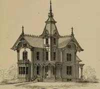 An illustration from Home building. A reliable book of facts, relative to building, living, materials, costs, at about 400 places from New York to San Francisco. Containing 42 plates and 45 original designs of buildings .. (1877)