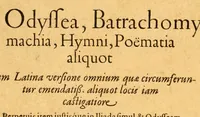 Picture 2 of 12 from Homeri quæ extant omnia : Ilias, Odyssea, Batrachomyomachia, Hymni, poematia aliquot cum Latina versione omnium quæ circumferuntur emendatiss. aliquot locis iam castigatiore. Perpetuis item iustisque in Iliada simul & Odysseam Io. Spondani Mauleonensis commentariis. Pindari quinetiam Thebani Epitome Iliados Latinis versib. & Daretis Phrygij de bello Troiane libri, à Corn. Nepote eleganter Latino versi carmine. Indices Homeri textus & commentariorum locupletissimi (1606), leaf 7
