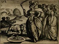 An illustration from Homo microcosmus, hoc est: parvus mundus, macrocosmo, id est: magno mundo, in variis æri incisis figuris totq; carminibus Latinis, per selectiores veterum poëtarum fabulas, nec non elegantiores quasdam historias, emblematice expositus; cujus hæc editio tertia. In qua Latina ista carmina puris rhythmis, Germanicis sunt donata ... Opus, non solùm ad studiosæ juventutis, sed etiam pictorum, sculptorum ... usum et delectationem adornatum (1670)