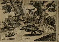 An illustration from Homo microcosmus, hoc est: parvus mundus, macrocosmo, id est: magno mundo, in variis æri incisis figuris totq; carminibus Latinis, per selectiores veterum poëtarum fabulas, nec non elegantiores quasdam historias, emblematice expositus; cujus hæc editio tertia. In qua Latina ista carmina puris rhythmis, Germanicis sunt donata ... Opus, non solùm ad studiosæ juventutis, sed etiam pictorum, sculptorum ... usum et delectationem adornatum (1670)