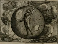 An illustration from Homo microcosmus, hoc est: parvus mundus, macrocosmo, id est: magno mundo, in variis æri incisis figuris totq; carminibus Latinis, per selectiores veterum poëtarum fabulas, nec non elegantiores quasdam historias, emblematice expositus; cujus hæc editio tertia. In qua Latina ista carmina puris rhythmis, Germanicis sunt donata ... Opus, non solùm ad studiosæ juventutis, sed etiam pictorum, sculptorum ... usum et delectationem adornatum (1670)