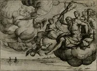An illustration from Homo microcosmus, hoc est: parvus mundus, macrocosmo, id est: magno mundo, in variis æri incisis figuris totq; carminibus Latinis, per selectiores veterum poëtarum fabulas, nec non elegantiores quasdam historias, emblematice expositus; cujus hæc editio tertia. In qua Latina ista carmina puris rhythmis, Germanicis sunt donata ... Opus, non solùm ad studiosæ juventutis, sed etiam pictorum, sculptorum ... usum et delectationem adornatum (1670)