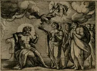 An illustration from Homo microcosmus, hoc est: parvus mundus, macrocosmo, id est: magno mundo, in variis æri incisis figuris totq; carminibus Latinis, per selectiores veterum poëtarum fabulas, nec non elegantiores quasdam historias, emblematice expositus; cujus hæc editio tertia. In qua Latina ista carmina puris rhythmis, Germanicis sunt donata ... Opus, non solùm ad studiosæ juventutis, sed etiam pictorum, sculptorum ... usum et delectationem adornatum (1670)