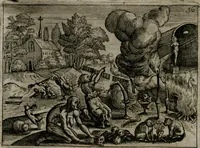 An illustration from Homo microcosmus, hoc est: parvus mundus, macrocosmo, id est: magno mundo, in variis æri incisis figuris totq; carminibus Latinis, per selectiores veterum poëtarum fabulas, nec non elegantiores quasdam historias, emblematice expositus; cujus hæc editio tertia. In qua Latina ista carmina puris rhythmis, Germanicis sunt donata ... Opus, non solùm ad studiosæ juventutis, sed etiam pictorum, sculptorum ... usum et delectationem adornatum (1670)