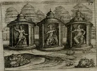 An illustration from Homo microcosmus, hoc est: parvus mundus, macrocosmo, id est: magno mundo, in variis æri incisis figuris totq; carminibus Latinis, per selectiores veterum poëtarum fabulas, nec non elegantiores quasdam historias, emblematice expositus; cujus hæc editio tertia. In qua Latina ista carmina puris rhythmis, Germanicis sunt donata ... Opus, non solùm ad studiosæ juventutis, sed etiam pictorum, sculptorum ... usum et delectationem adornatum (1670)