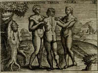 An illustration from Homo microcosmus, hoc est: parvus mundus, macrocosmo, id est: magno mundo, in variis æri incisis figuris totq; carminibus Latinis, per selectiores veterum poëtarum fabulas, nec non elegantiores quasdam historias, emblematice expositus; cujus hæc editio tertia. In qua Latina ista carmina puris rhythmis, Germanicis sunt donata ... Opus, non solùm ad studiosæ juventutis, sed etiam pictorum, sculptorum ... usum et delectationem adornatum (1670)
