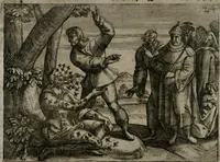 An illustration from Homo microcosmus, hoc est: parvus mundus, macrocosmo, id est: magno mundo, in variis æri incisis figuris totq; carminibus Latinis, per selectiores veterum poëtarum fabulas, nec non elegantiores quasdam historias, emblematice expositus; cujus hæc editio tertia. In qua Latina ista carmina puris rhythmis, Germanicis sunt donata ... Opus, non solùm ad studiosæ juventutis, sed etiam pictorum, sculptorum ... usum et delectationem adornatum (1670)