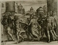 An illustration from Homo microcosmus, hoc est: parvus mundus, macrocosmo, id est: magno mundo, in variis æri incisis figuris totq; carminibus Latinis, per selectiores veterum poëtarum fabulas, nec non elegantiores quasdam historias, emblematice expositus; cujus hæc editio tertia. In qua Latina ista carmina puris rhythmis, Germanicis sunt donata ... Opus, non solùm ad studiosæ juventutis, sed etiam pictorum, sculptorum ... usum et delectationem adornatum (1670)