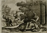 An illustration from Homo microcosmus, hoc est: parvus mundus, macrocosmo, id est: magno mundo, in variis æri incisis figuris totq; carminibus Latinis, per selectiores veterum poëtarum fabulas, nec non elegantiores quasdam historias, emblematice expositus; cujus hæc editio tertia. In qua Latina ista carmina puris rhythmis, Germanicis sunt donata ... Opus, non solùm ad studiosæ juventutis, sed etiam pictorum, sculptorum ... usum et delectationem adornatum (1670)