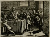 An illustration from Homo microcosmus, hoc est: parvus mundus, macrocosmo, id est: magno mundo, in variis æri incisis figuris totq; carminibus Latinis, per selectiores veterum poëtarum fabulas, nec non elegantiores quasdam historias, emblematice expositus; cujus hæc editio tertia. In qua Latina ista carmina puris rhythmis, Germanicis sunt donata ... Opus, non solùm ad studiosæ juventutis, sed etiam pictorum, sculptorum ... usum et delectationem adornatum (1670)