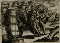 An illustration from Homo microcosmus, hoc est: parvus mundus, macrocosmo, id est: magno mundo, in variis æri incisis figuris totq; carminibus Latinis, per selectiores veterum poëtarum fabulas, nec non elegantiores quasdam historias, emblematice expositus; cujus hæc editio tertia. In qua Latina ista carmina puris rhythmis, Germanicis sunt donata ... Opus, non solùm ad studiosæ juventutis, sed etiam pictorum, sculptorum ... usum et delectationem adornatum (1670)