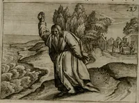 An illustration from Homo microcosmus, hoc est: parvus mundus, macrocosmo, id est: magno mundo, in variis æri incisis figuris totq; carminibus Latinis, per selectiores veterum poëtarum fabulas, nec non elegantiores quasdam historias, emblematice expositus; cujus hæc editio tertia. In qua Latina ista carmina puris rhythmis, Germanicis sunt donata ... Opus, non solùm ad studiosæ juventutis, sed etiam pictorum, sculptorum ... usum et delectationem adornatum (1670)