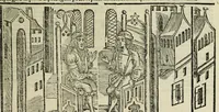 An illustration from Horatij Flacci Venusini. Poete lirici Opera : cu[m] quibusdam annotatio[n]ib[us]. Imaginibusq[ue] pulcherrimis. aptisq[ue] ad Odaru[m] concentus & sententias
