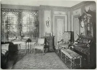 An illustration from House & garden's book of interiors, containing over three hundred illustrations of living rooms, dining rooms, libraries, halls, bedrooms, porches, breakfast rooms, nurseries, kitchens, bathrooms and the use of decorative accessories and curtains, together with practical suggestions for the furnishing and decorating of each type of room in the house (1920)