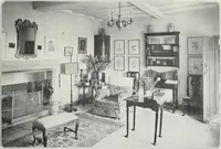 An illustration from House & garden's book of interiors, containing over three hundred illustrations of living rooms, dining rooms, libraries, halls, bedrooms, porches, breakfast rooms, nurseries, kitchens, bathrooms and the use of decorative accessories and curtains, together with practical suggestions for the furnishing and decorating of each type of room in the house (1920)