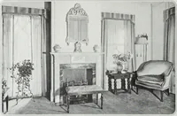 An illustration from House & garden's book of interiors, containing over three hundred illustrations of living rooms, dining rooms, libraries, halls, bedrooms, porches, breakfast rooms, nurseries, kitchens, bathrooms and the use of decorative accessories and curtains, together with practical suggestions for the furnishing and decorating of each type of room in the house (1920)