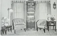 An illustration from House & garden's book of interiors, containing over three hundred illustrations of living rooms, dining rooms, libraries, halls, bedrooms, porches, breakfast rooms, nurseries, kitchens, bathrooms and the use of decorative accessories and curtains, together with practical suggestions for the furnishing and decorating of each type of room in the house (1920)