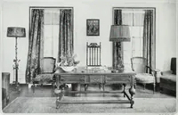 An illustration from House & garden's book of interiors, containing over three hundred illustrations of living rooms, dining rooms, libraries, halls, bedrooms, porches, breakfast rooms, nurseries, kitchens, bathrooms and the use of decorative accessories and curtains, together with practical suggestions for the furnishing and decorating of each type of room in the house (1920)