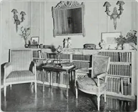 An illustration from House & garden's book of interiors, containing over three hundred illustrations of living rooms, dining rooms, libraries, halls, bedrooms, porches, breakfast rooms, nurseries, kitchens, bathrooms and the use of decorative accessories and curtains, together with practical suggestions for the furnishing and decorating of each type of room in the house (1920)